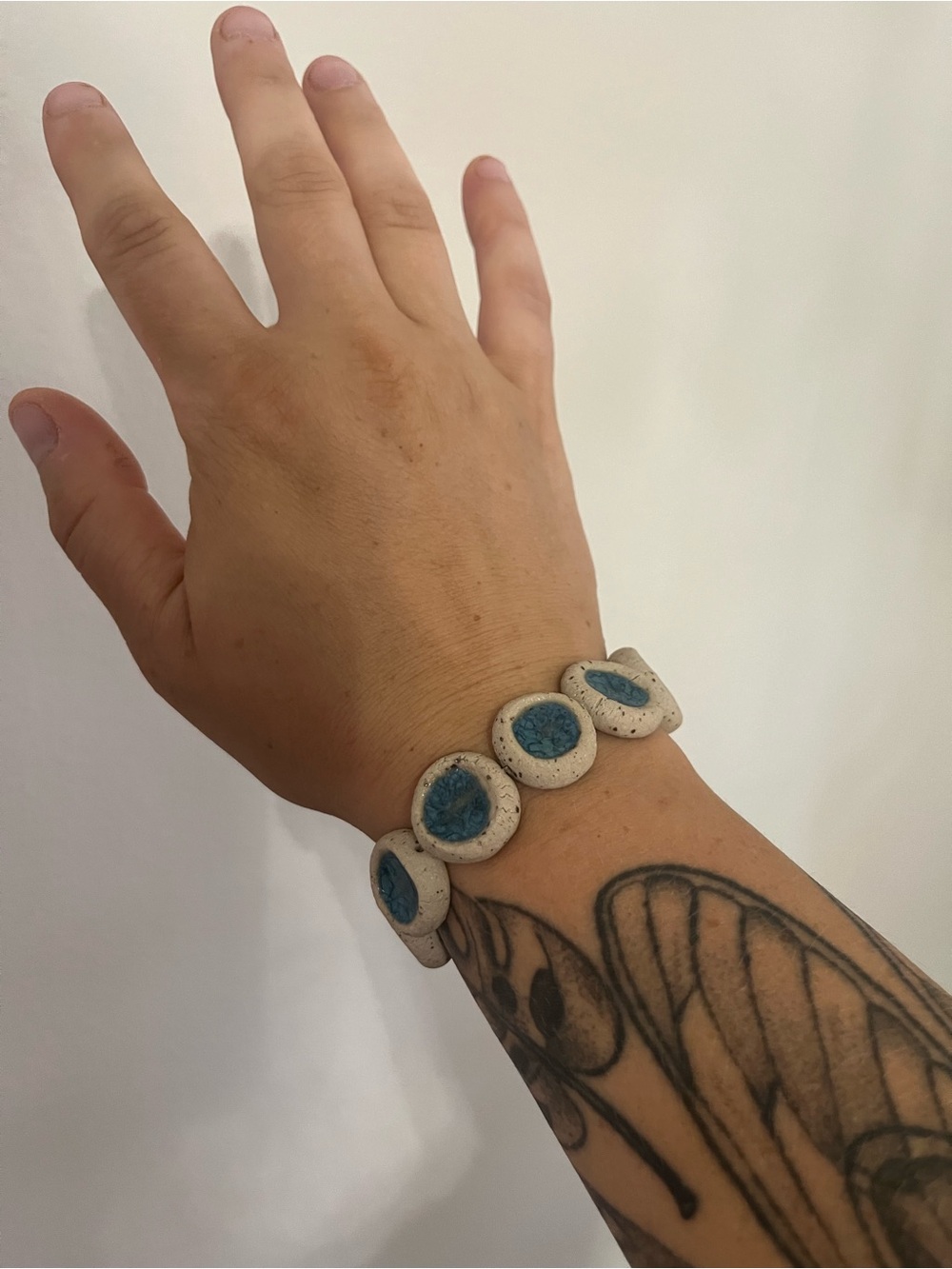 Blue and Cream Ceramic Disc Bracelet - Women Jewelry